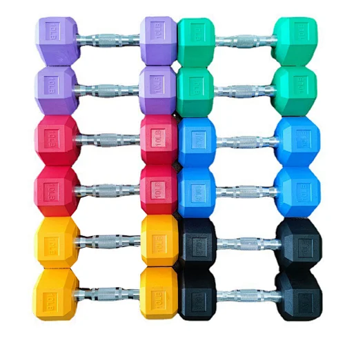 Color Hexagon Rubber Bumper Dumbbell