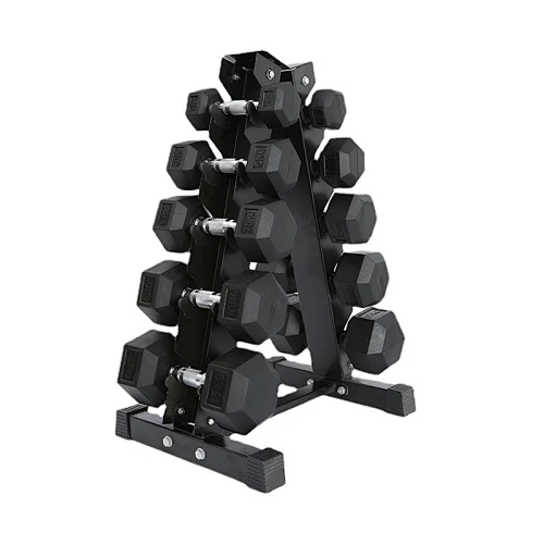 Rubber Hex Dumbbell Set With Rack - 80kg
