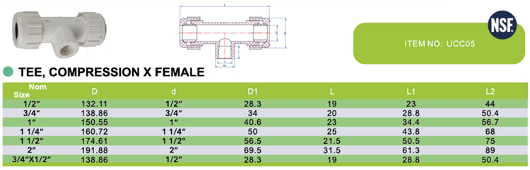 ERA PVC Compression X Tee 1/2 to 3/4 inch