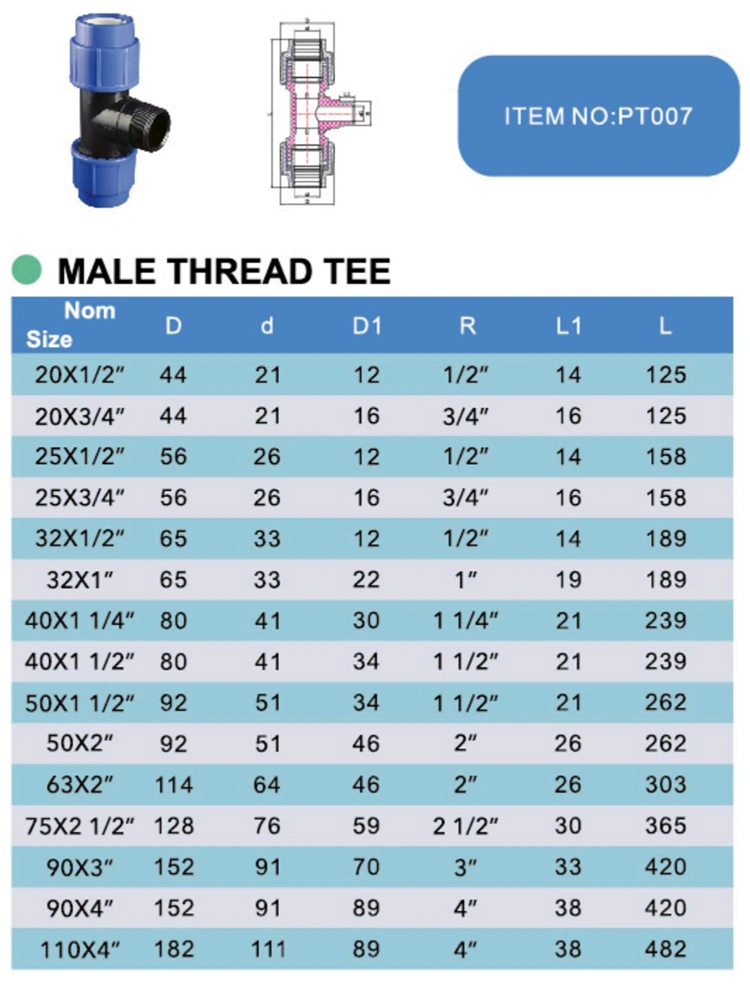 PP Pressure Fittings , Male Thread Tee , Compression Fittings