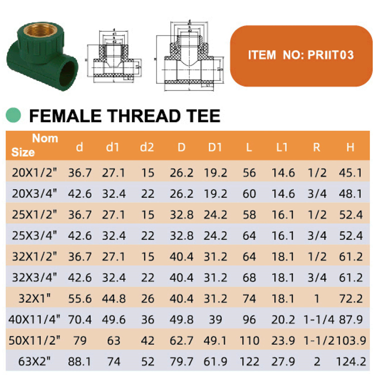 ppr female threaded tee