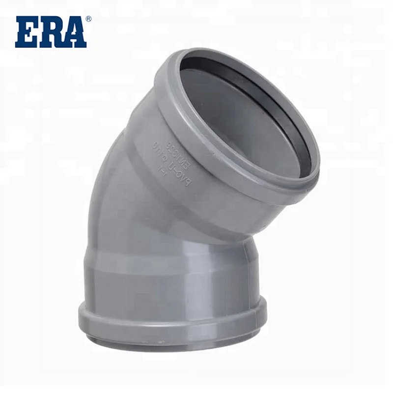 ERA BRAND PVC 45° ELBOW WITH TWO RUBBER RINGS, EN1401 EN1329 STANDARD PVC DRAINAGE FITTINGS
