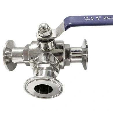 Sanitary Manual 3 Way T/L TC Clamp Ball Valve With Mounting Pad