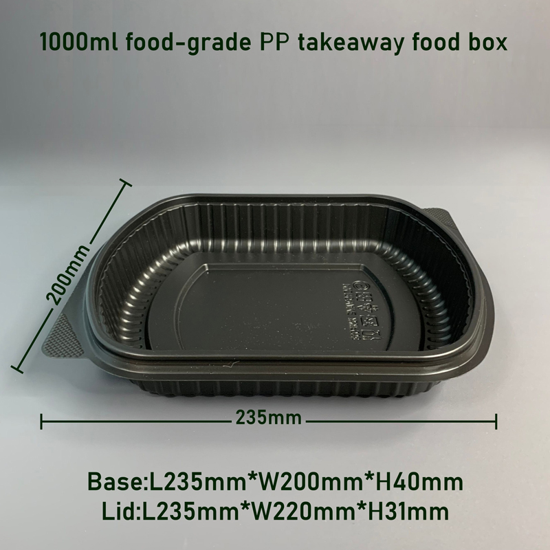 1000ml Black PP Takeaway Box with PET Lid 
