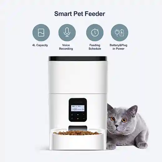 Petdiary Automatic Dog & Cat Feeder, White, Medium