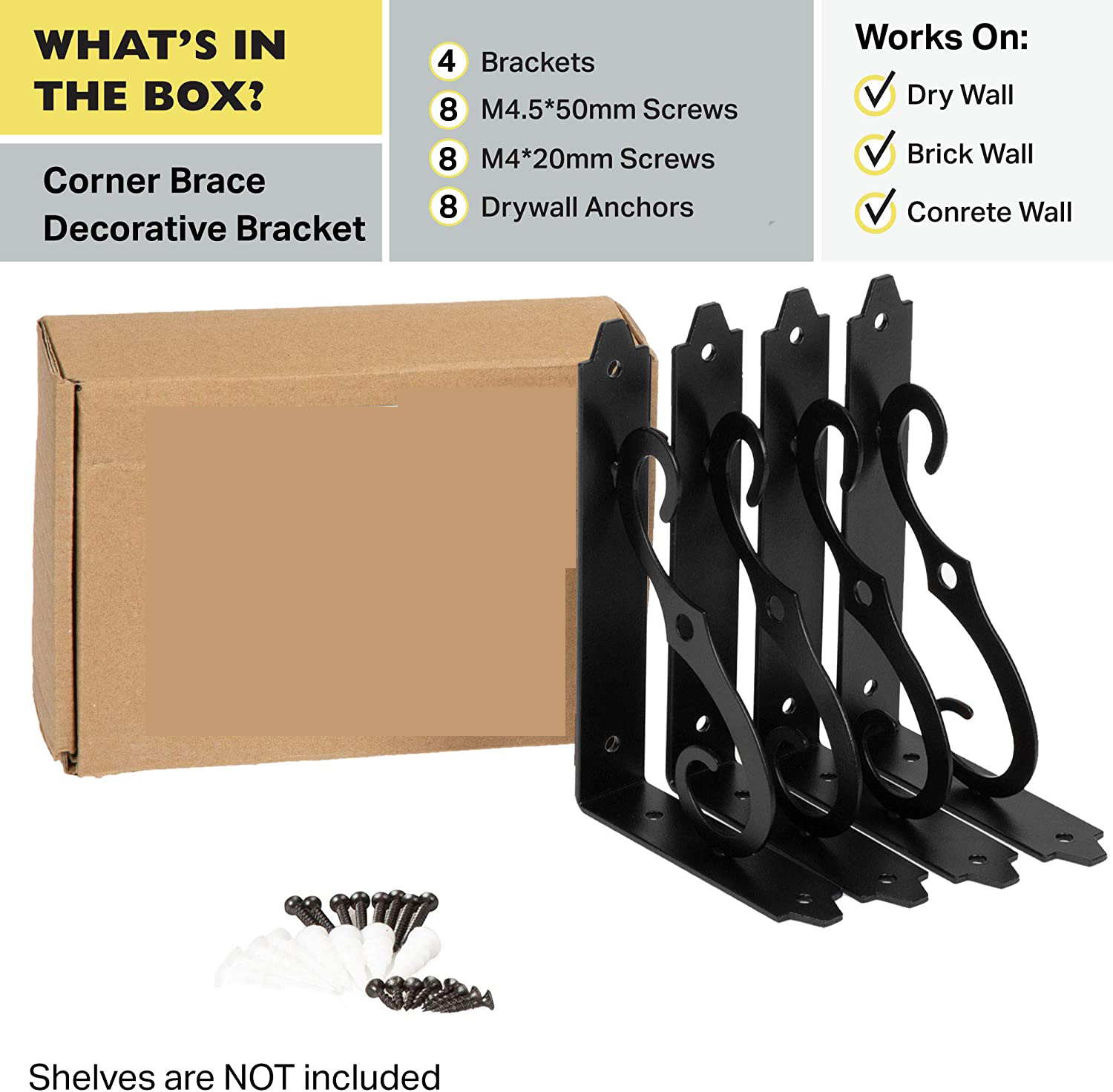 Heavy Duty Decorative Black Steel Corner Shelf  Brackets - Buy decorative steel shelf brackets, decorative cast iron corner brackets, decorative shelf hardware Product on Surealong