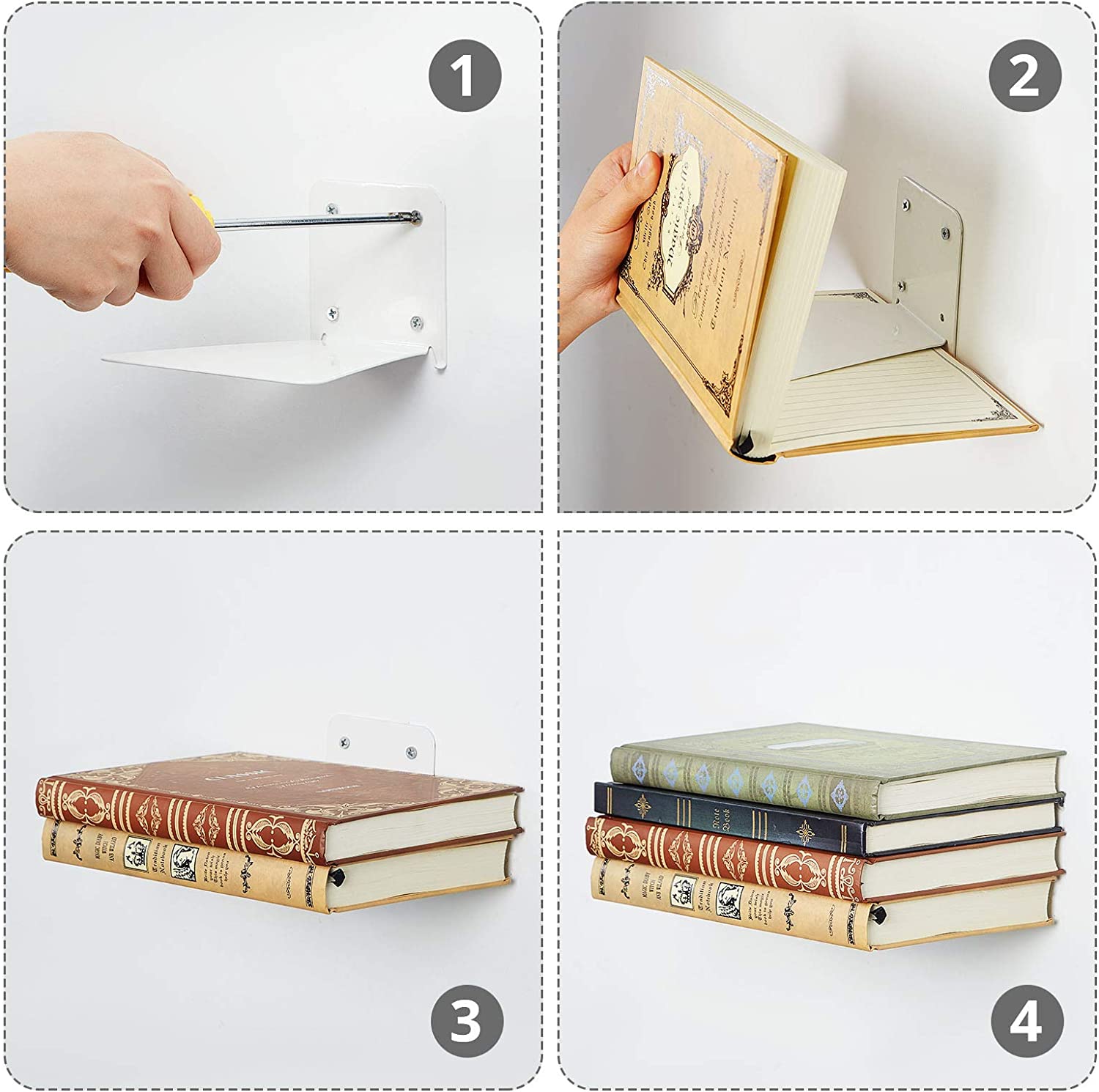 Invisible metal floating corner bookshelf is perfect for small spaces and awkward walls