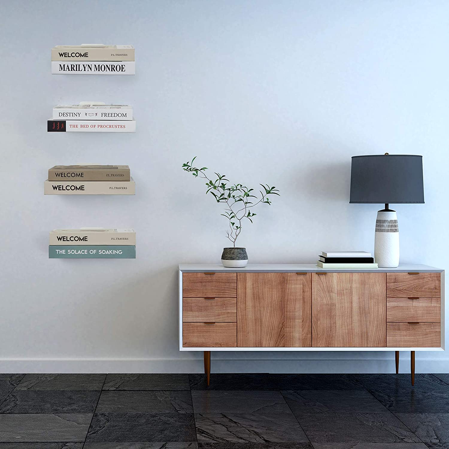 Invisible metal floating corner bookshelf is perfect for small spaces and awkward walls