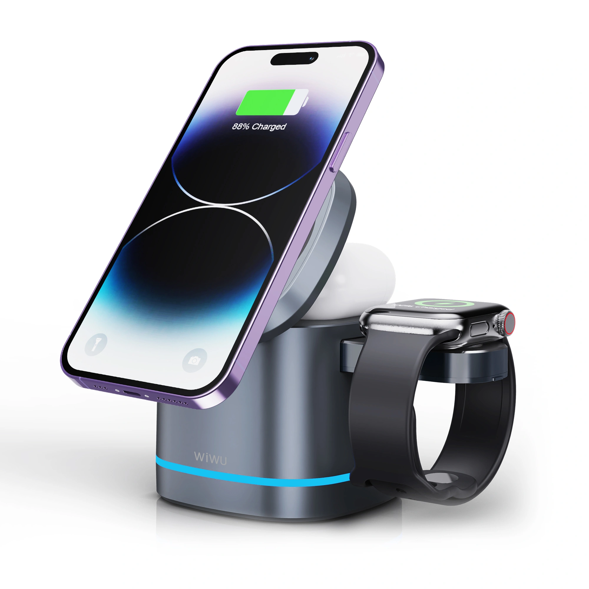 Auto Orient Wiwu 3 In 1 Wireless Charger For Phone/ Iwatch/ Airpods Material: Abs+ Tempered Glass 15W Wireless Charge For Phone 5W For Airpods 3W For Smart Watch Type C Charging Port Wiwu Wi-W024 Rubik'S Cube 3 In 1 Wireless Charger Wiwu Wi-W024 Rubik'S Cube 3 In 1 Wireless Charger - Grey