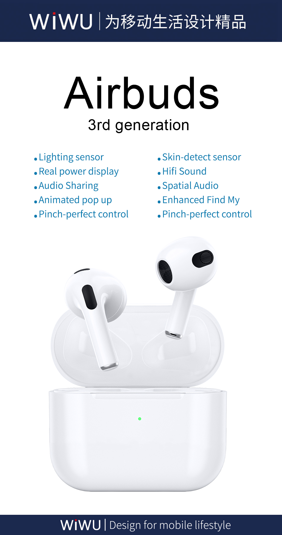WiWU Airbuds 3 Quick Charging Blue Tooth 5.1 Earphone Wireless Earbuds