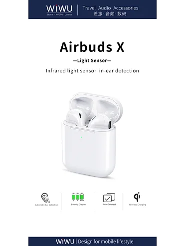 WiWU Airbuds light sensor in ear detection TWS earphone GPS location