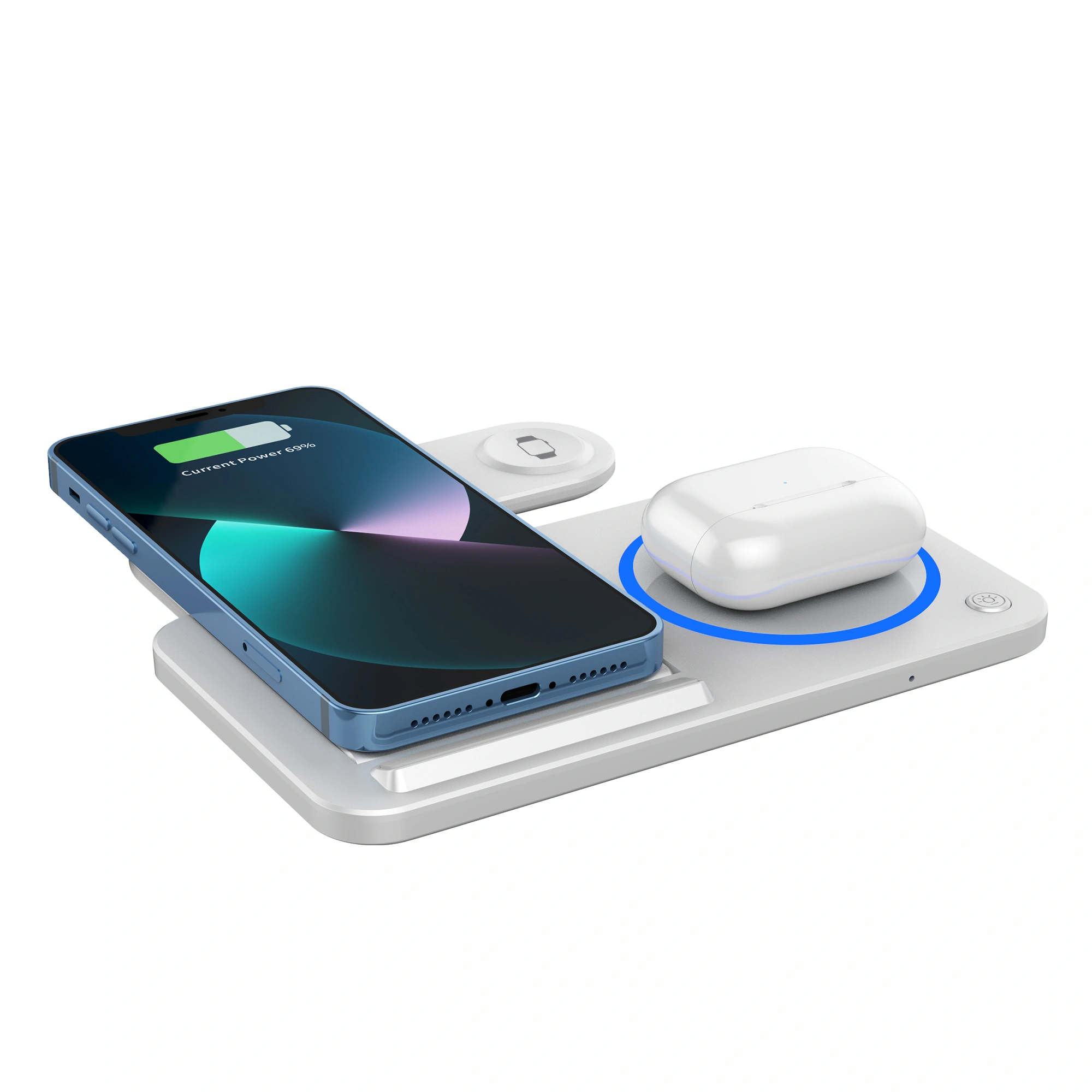 auto orient WiWU 4-in-1 Wireless Magsafe Phone Stand Fast Charging WiWU Wi-W020 Foldable 15W 3 in 1 Wireless Charger - White