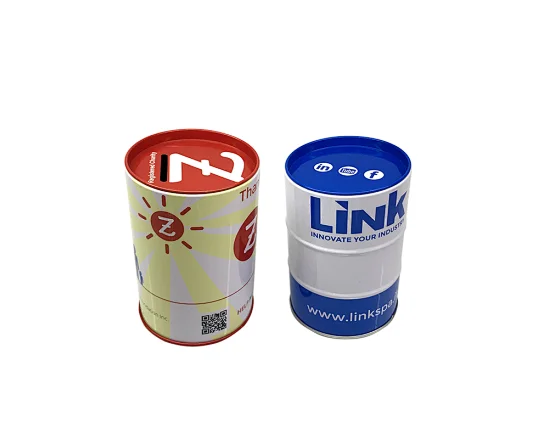 A Metal tin piggy bank that helps children save money, customizable design, and wholesale prices.