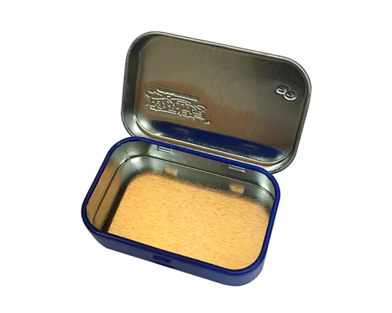 small metal box with hinged lid