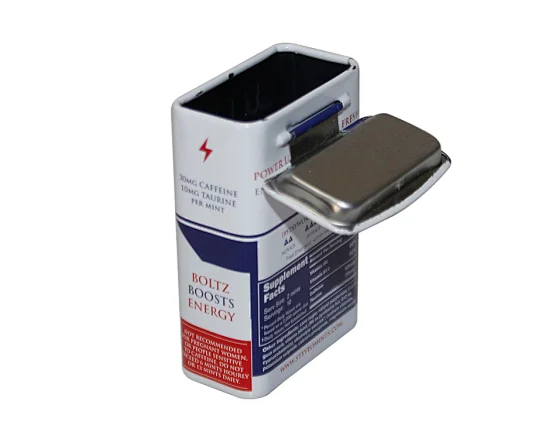 Get your hands on our wholesale metal rectangular tin cans with hinged lids. Ideal for storing candy, pills, spices and other small items.
