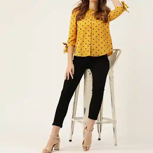 Women Print Polka Dot Shirt Style Top