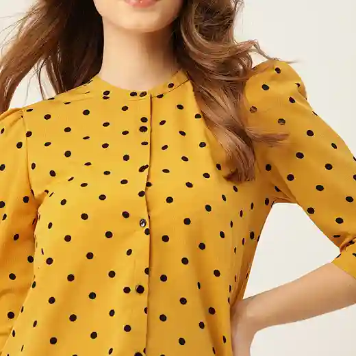 Women Print Polka Dot Shirt Style Top