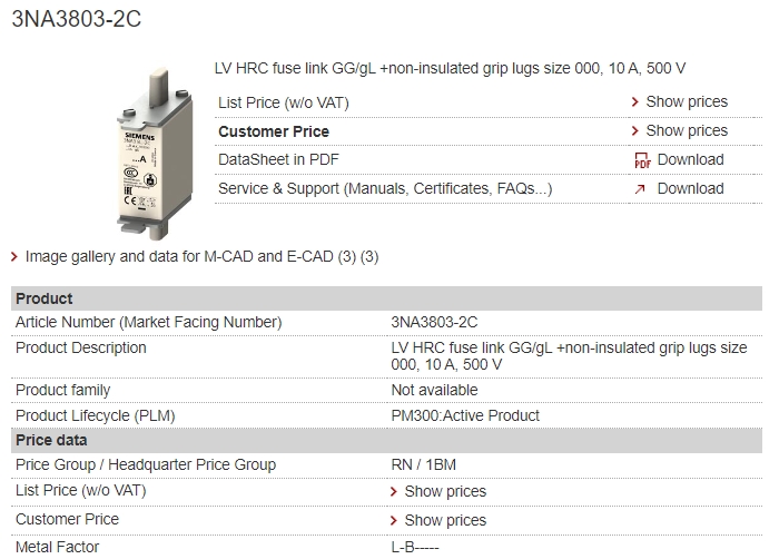 3NA3803-2C fuse link siemens fuse China Supplier