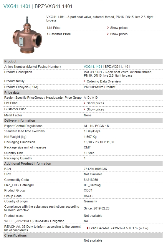 VXG41.1401 seat valve 3-port valve China Supplier