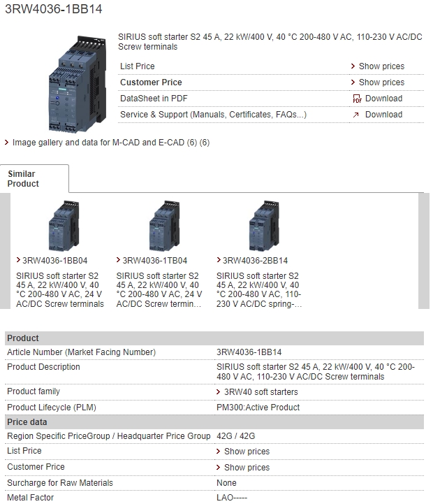 3RW4036-1BB14 inverter driver siemens soft starter China Supplier