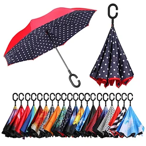 23inch Double Layer Inverted Umbrellas Reverse Folding Umbrella Windproof UV Protection Big Straight Umbrella