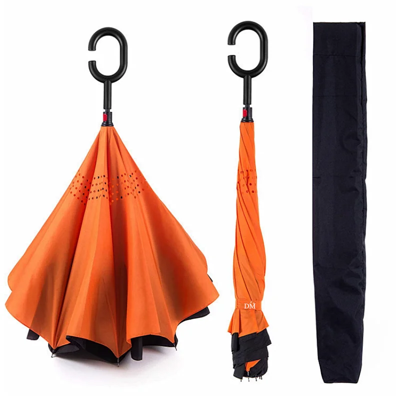 Best selling double layer solid color design custom reverse unbrellas inverted