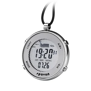 Spovan outdoor fishing watch with Barometer Thermometer fins remind stainless steel pocket watch