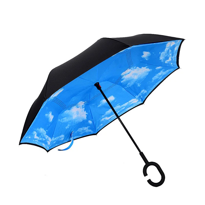 New Products Stock Double layer Print Flower C handle travel kazbrella upside-down inverted reverse umbrella with logo printing