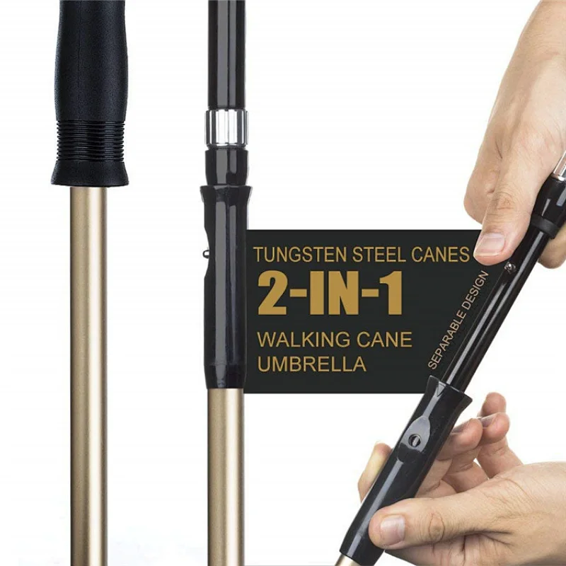 Heavy Duty Solid 2-In-1 Walking Sticks Umbrella ,UV Blocker & Windbreak Ribs Walking Cane Umbrella
