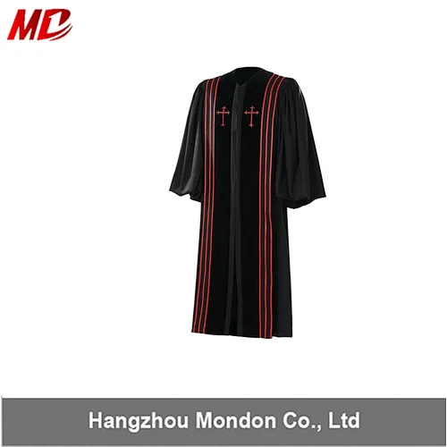 Custom single black choir robes with velvet front, choir uniforms