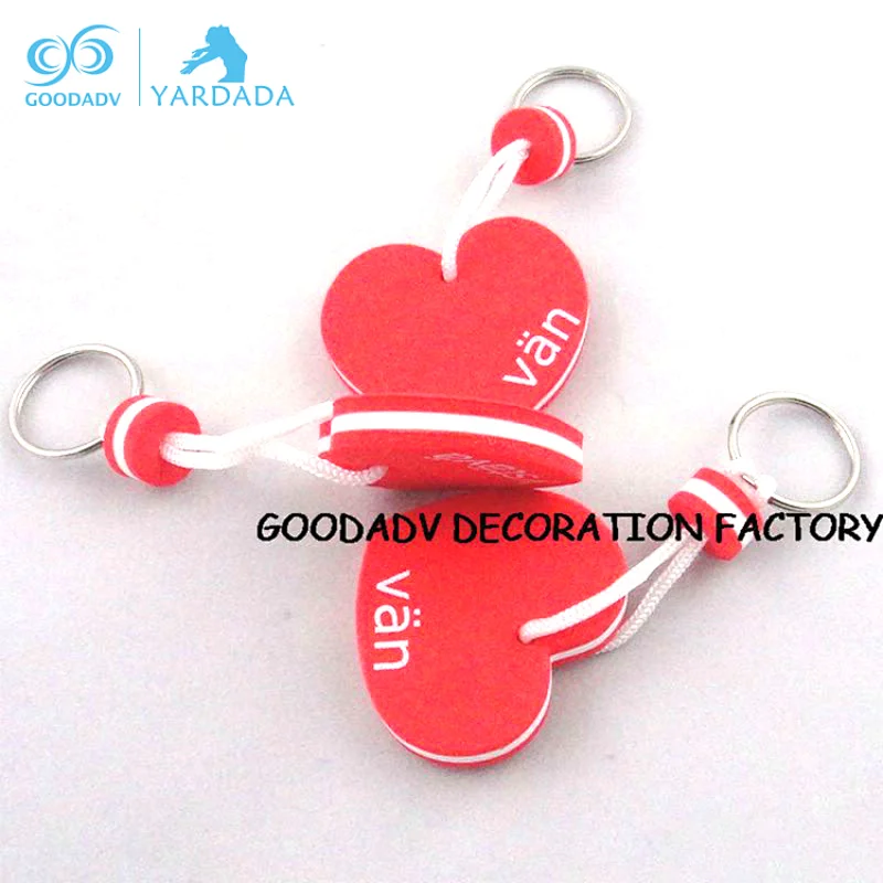 customized foam keychain with red color foam and heart shape