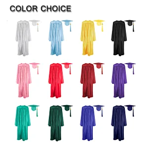College High School 100% Shiny Polyester Graduation Caps Gowns and Tassels