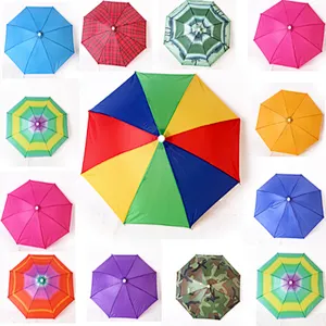 Promoción mini logotipo personalizado impreso arco iris manos libres sombrero sombrilla para sol de lluvia