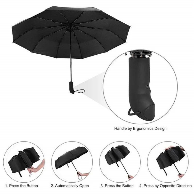 Windproof Travel Auto Open Close Inverted Design Lightweight Foldable Automatic Umbrella for Large Two Person