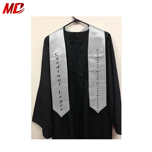 Decorated Imprinted Graduation Satin Gray Stoles with Customized Logo