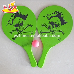 Wholesale high quality outdoor sport toy wooden beach ball rackets for children W01A110
