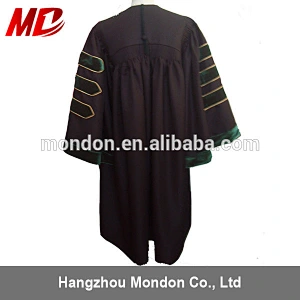 Eco-fabric custom design Academic Gowns for graduation gold color with borders