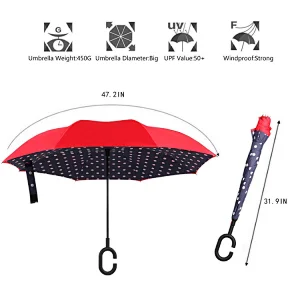 23inch Double Layer Inverted Umbrellas Reverse Folding Umbrella Windproof UV Protection Big Straight Umbrella