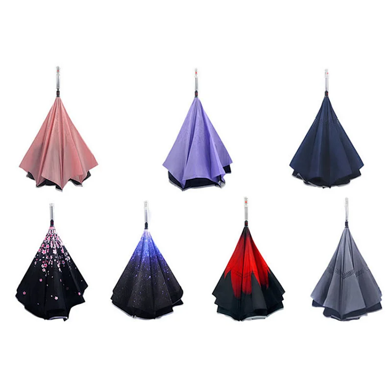 Innovative products 2018 reverse inverted led light compact parasol umbrella