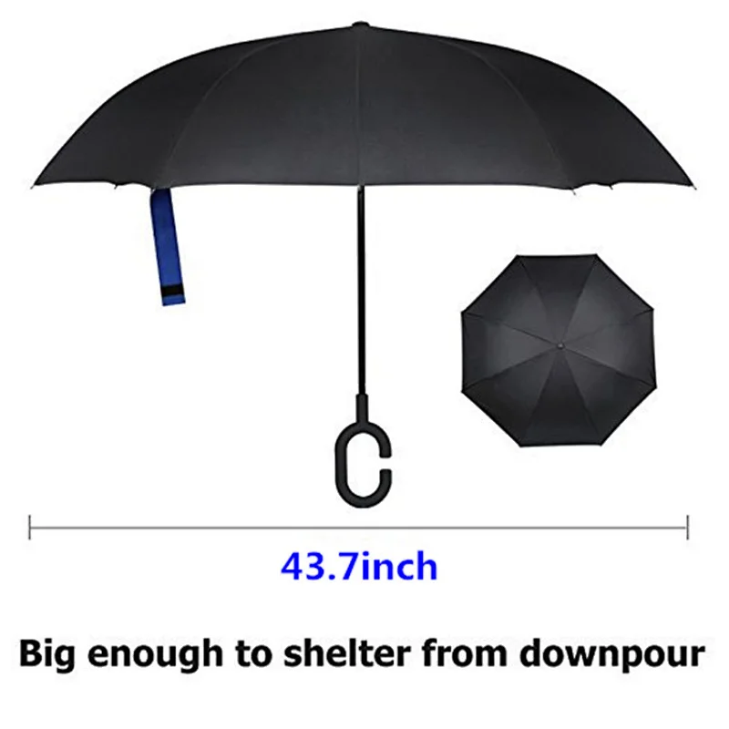 Double Layer Inverted Umbrella C Shape handle Reverse Folding Windproof UV Protection Big Straight Umbrella for Car Rain Outdoor