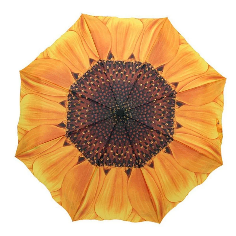 Windproof Summer Wedding Gifts Sunflower Shape Umberella Full Custom Design Compact Folding Umbrellas with Anti-Slip