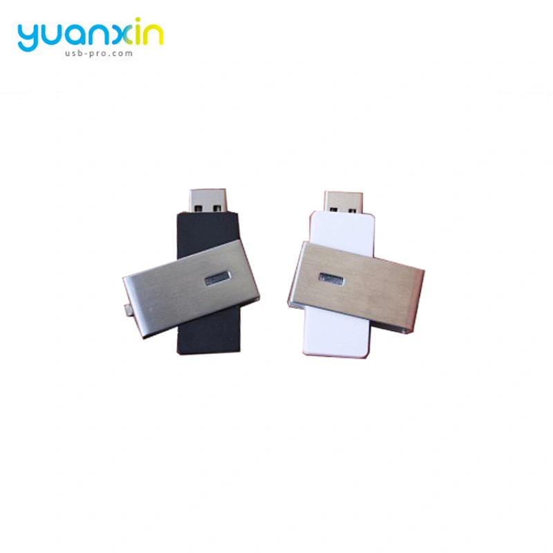 Rotating black and white metal USB flash drive