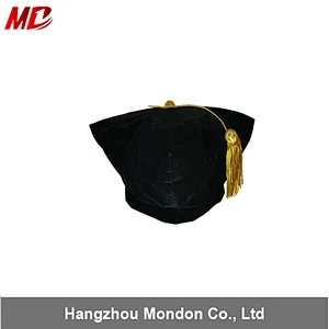 Formal Elegant Doctoral velvet Tam , black graduation Caps ,4 sided tam with gold Bullion Tassel