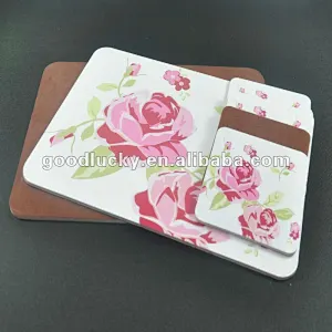 Hot sell MDF table mat with flock dusted paper