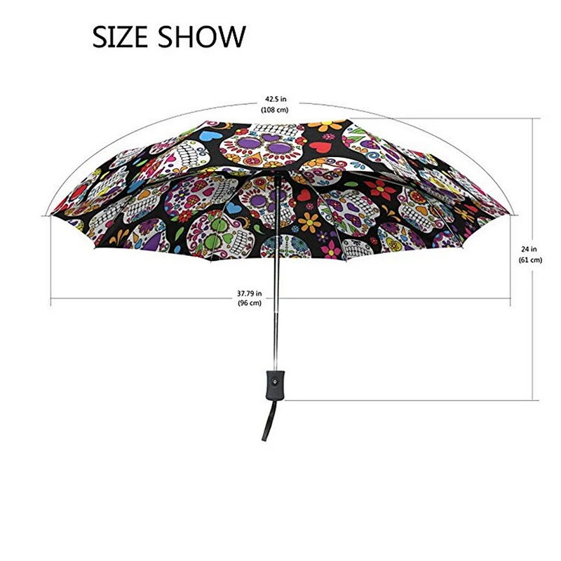 Dead Sugar Skull Coco Flowers Umbrella Double Sided Canopy Auto Open Close Foldable Travel Rain Umbrellas
