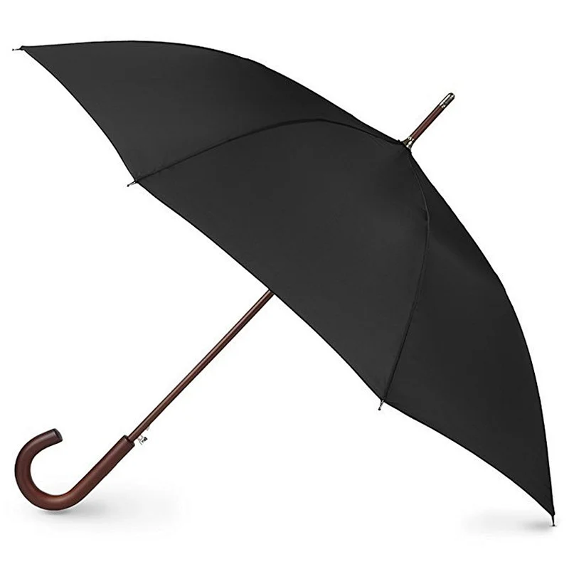 Best selling Windproof Luxury Chestnut Wooden Crook Handle Walking Stick Umbrella