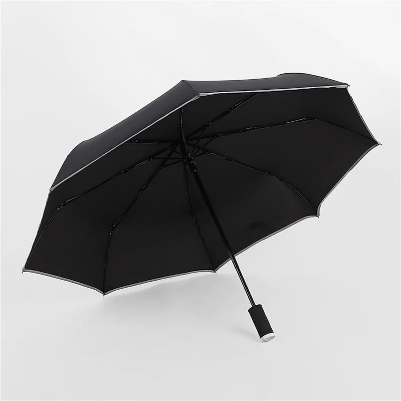 Fashion Safety Automatic open close reflective 3 fold umbrella with led light