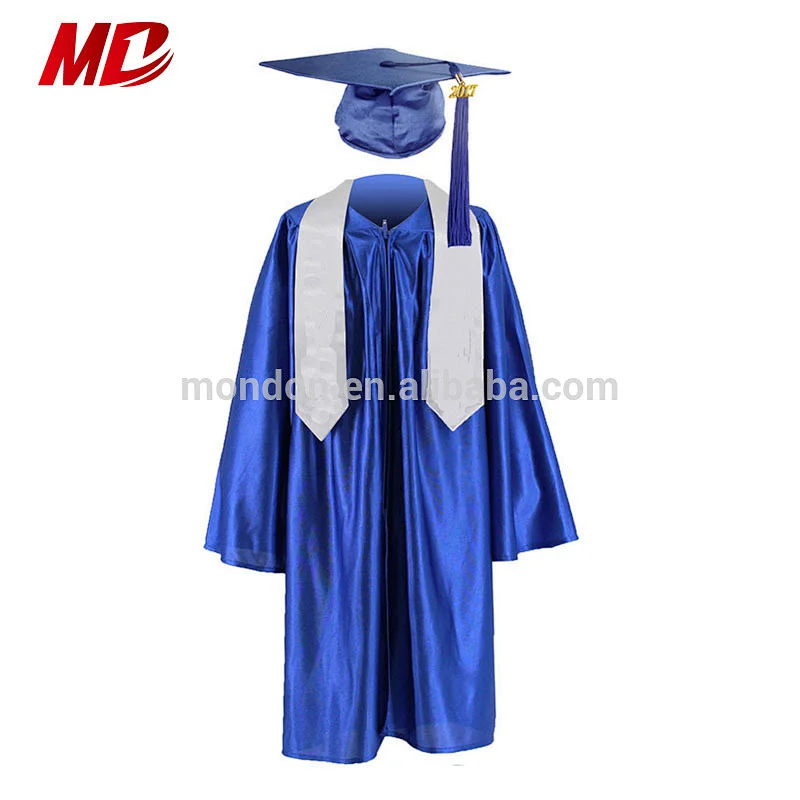 Shiny Royal blue Children Graduation Robe And Cap Tassel With Silver Stole