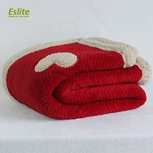 100% Polyester Hot Selling Double Layer Thick Sherpa Fleece Embroidery Heart Blanket