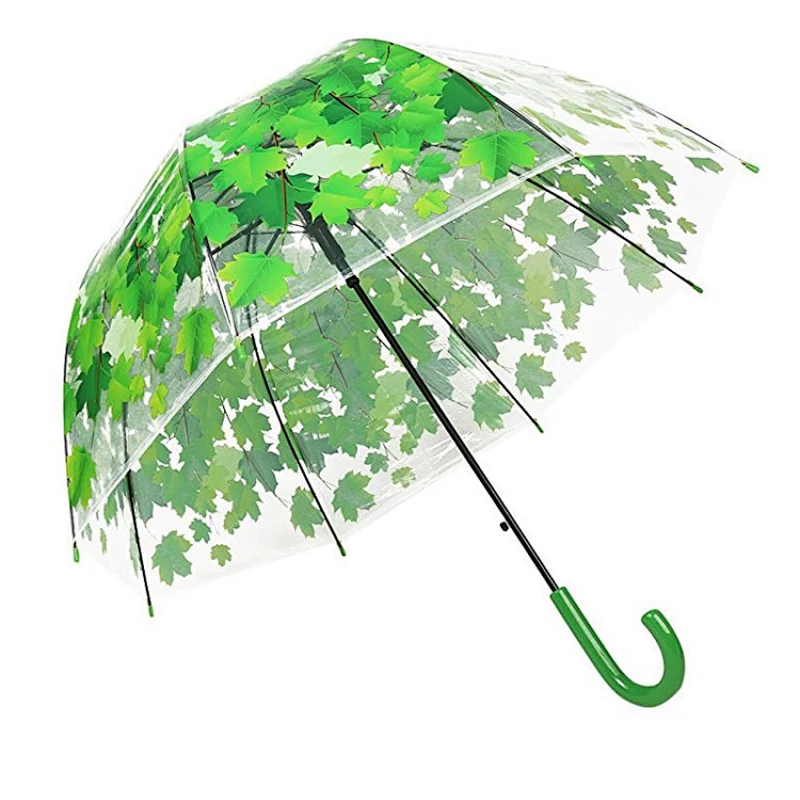 Green Leaves Mushroom Rain Clear Bubble PVC Transparent umbrella